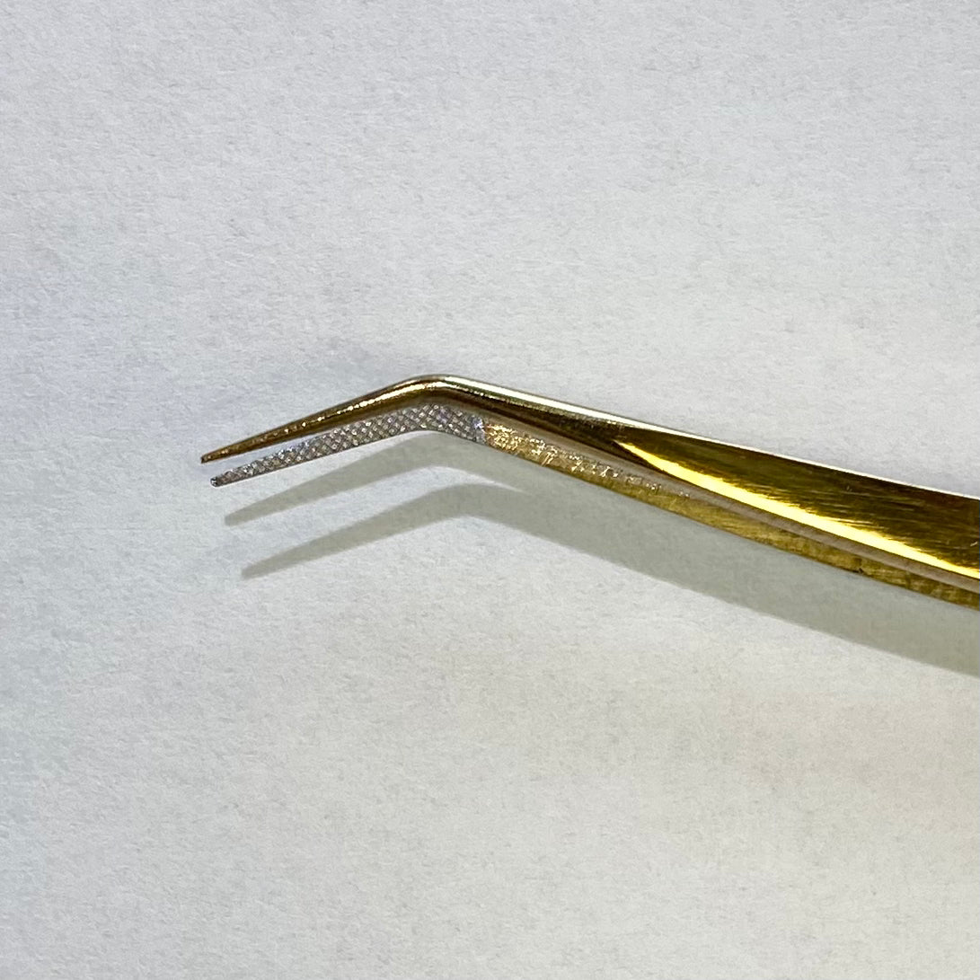 Gold angled fiber tip tweezer